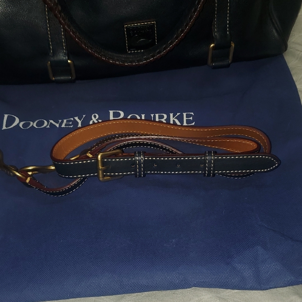 Dooney & Bourke dark navy Leather Shoulder Bag with Brown Trim and Gold Hardware - Picture 7 of 16